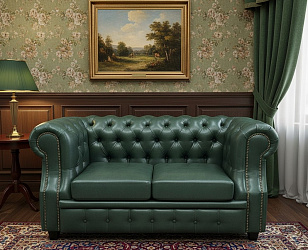 Диван "Честер Лофт" зеленый 2-х местный