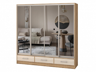 Шкаф купе 4-х дверный "Версаль" 3 ящика/ЛДСП/4 зеркала